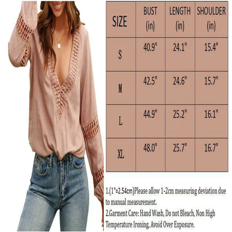 

Sexy Tops Women Long Sleeve Loose T-shirt Summer Women Casual T-shirts V-neck Top Hollow-out Lantern Sleeve T-shirt