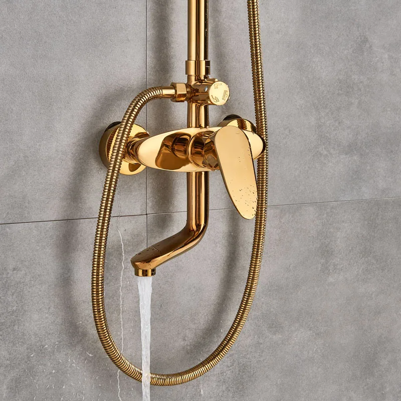 Дешевый и Высококачественный золотой настенный душ для ванной комнаты смеситель