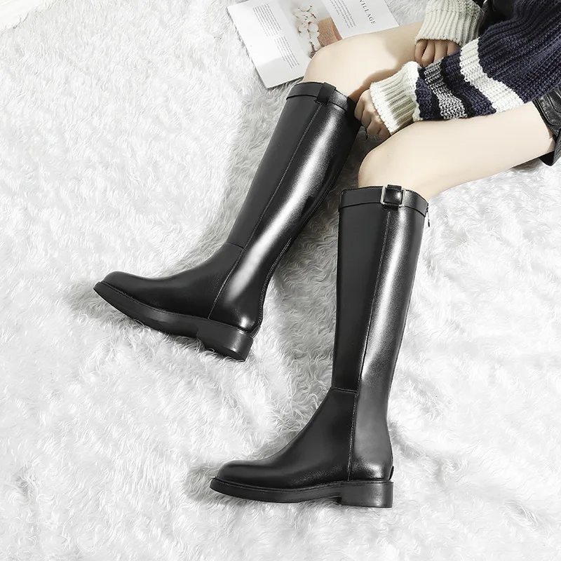 

Female botas mujer Autumn Warm Shoes Women Long Boots Knee High Boots Equestrian Boots Metal Buckle Decoration Winter Boots Fur