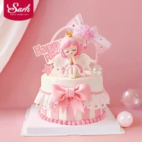 angel girl michelle bow little princess girls happy birthday cake topper kid party supplies pink love gifts