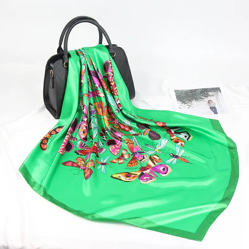 

90cm Square silk scarf hijab head scarves luxury shawl Neck Shawls Foulard Lady Bandana headBand Kerchief 2020