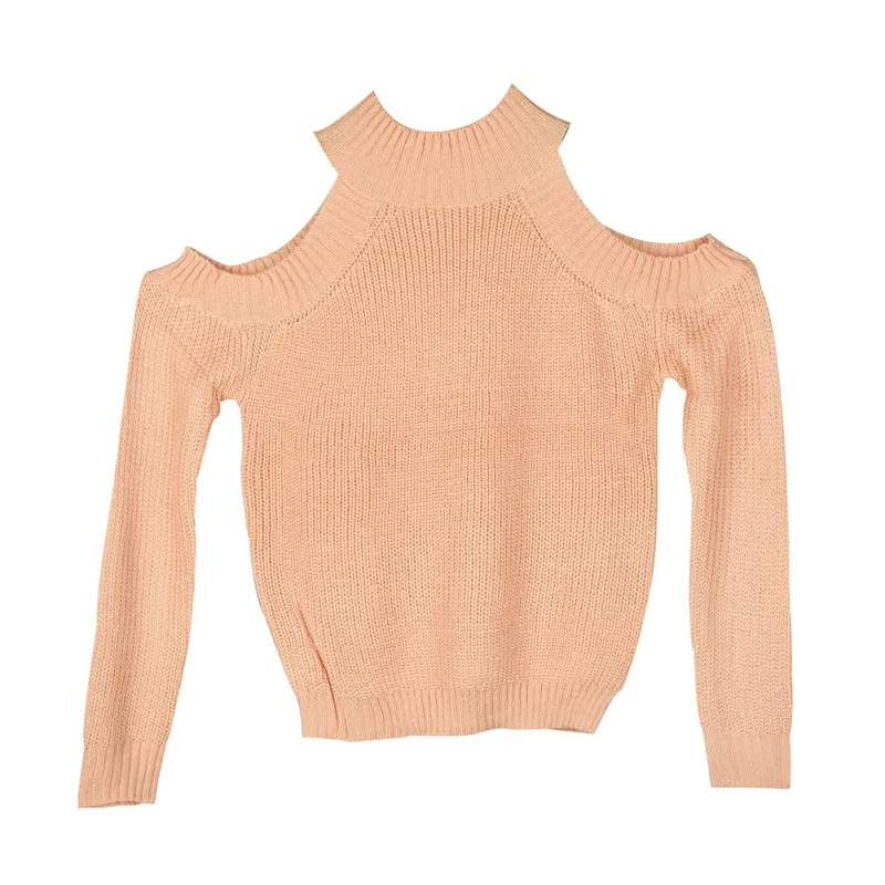 

New 2019 Spring Womens Long Sleeve Knit Sweater Ladies Solid Color Turlteneck Pullover Tops Striped Off Shoulder Vintage