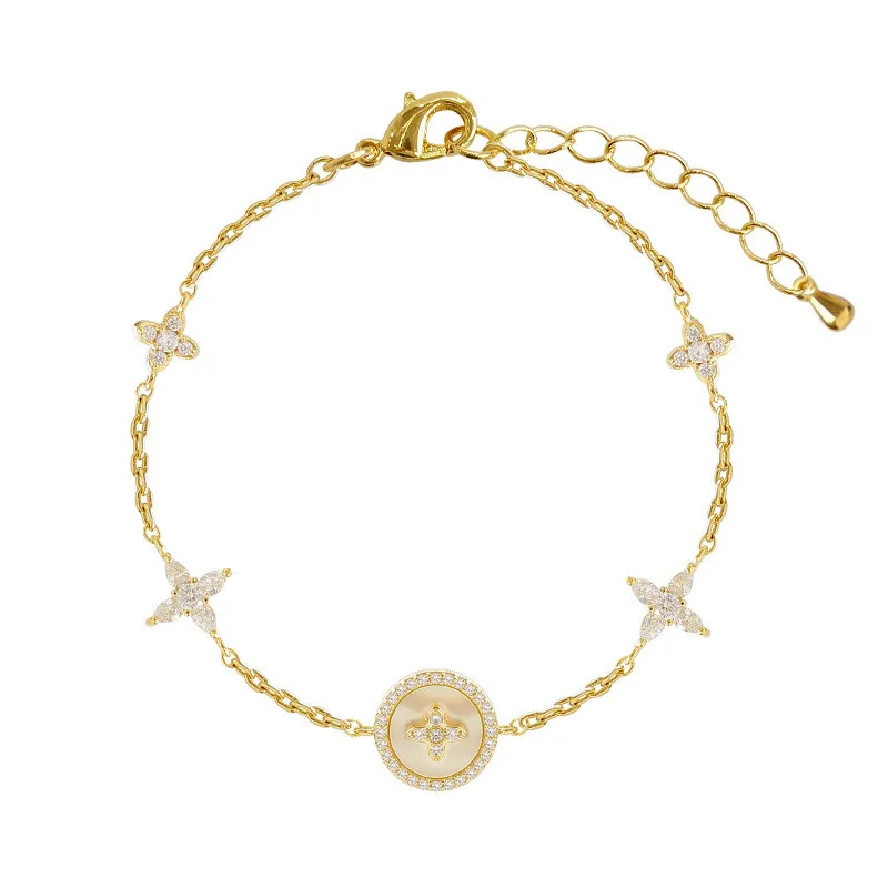

Luxury Fashion Cubic Zirconia Natural Shell Stone Charm Bracelet for Woman Exquisite Gold Chain Cuff Bracelet Girl Jewelry Gift