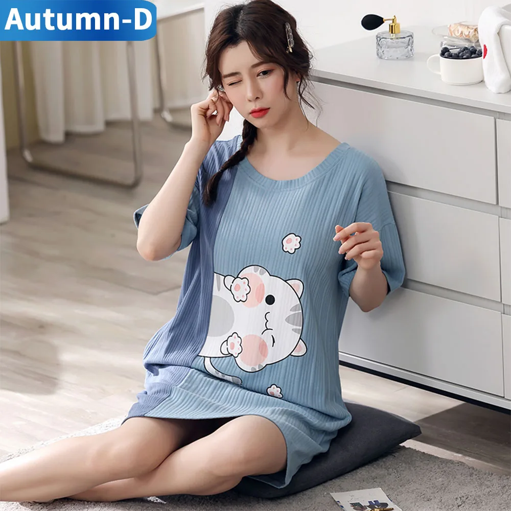 

For Women Nightgowns Dressing Gown Summer Nightdress Cotton Cute Cartoon Sleepwear Nighty Sleep Shirt Plus Size Pijamas Pyjama