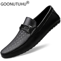 2022 new fashion man genuine leather cow loafers mens shoes casual classics black white slip on shoe male driving shoes for men
