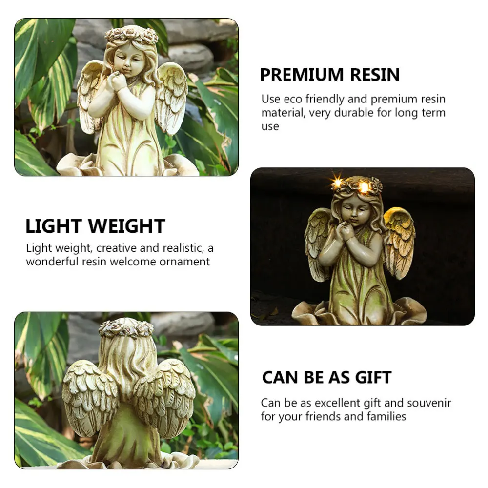 

1PC Resin Flower Fairy Ornament LED Angel Girl Crafts Yard Decor (Battery)