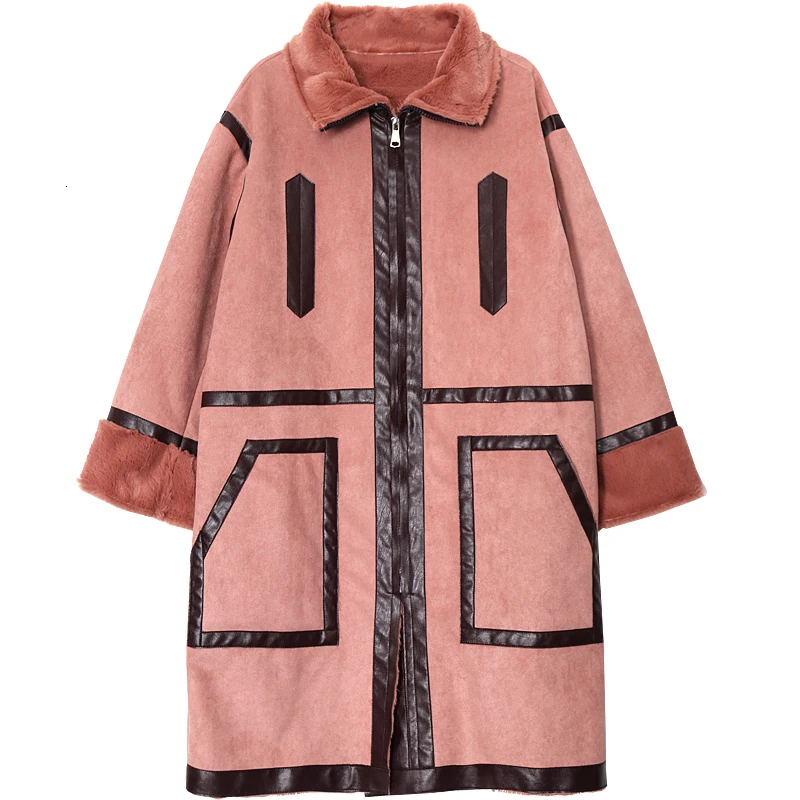 LANMREM новинка 2019 зимнее женское кашемировое пальто с оленем плюшевое отворотами