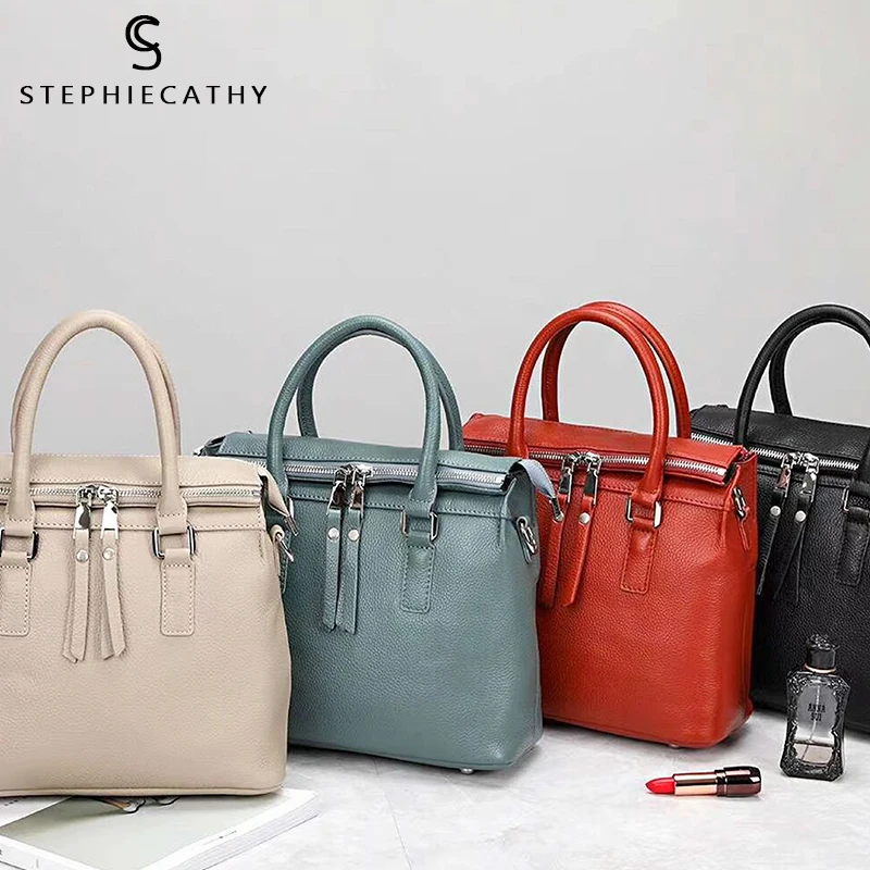 

SC Fashion Brand Design Genuine Leather Shoulder Handbag For Women Luxury Zipper Top-handle Bucket Female Cowhide Crossbody Bags