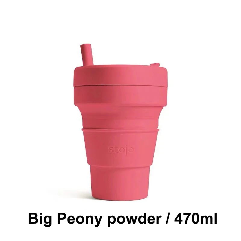 bigpeony powder470 STOJO CUP Складная Силиконовая портативная силиконовая кофейная чашка многофункциональная Складная силиконовая чашка для офиса и путешествий - Цвет: bigpeony powder470