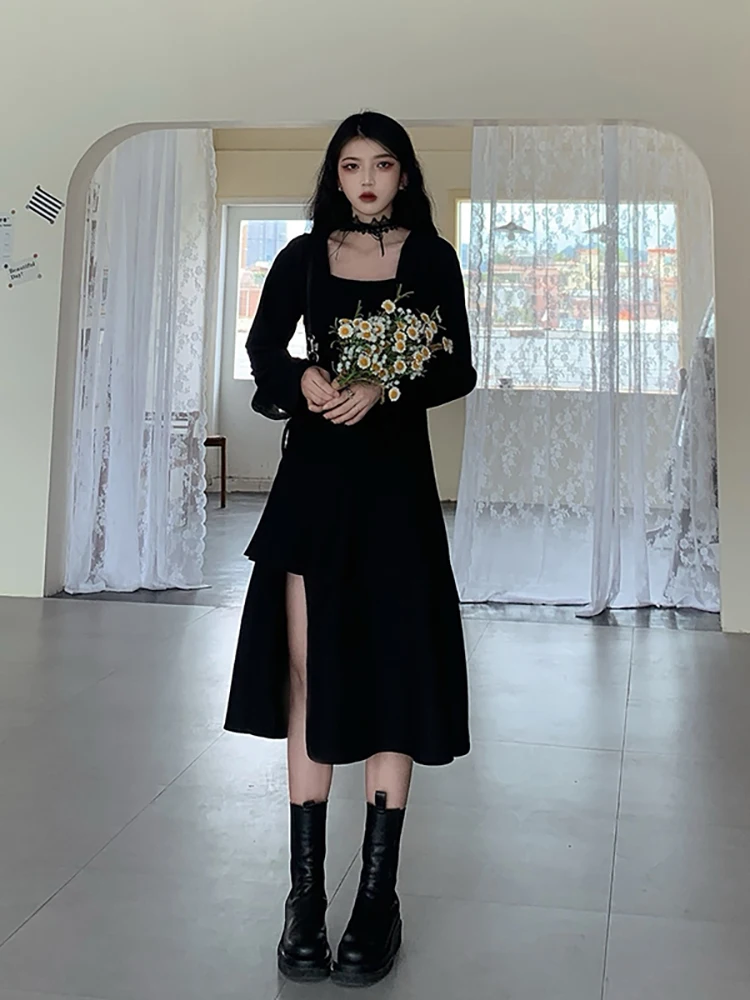 Женское винтажное платье с оборками готическое элегантное черное трапеция