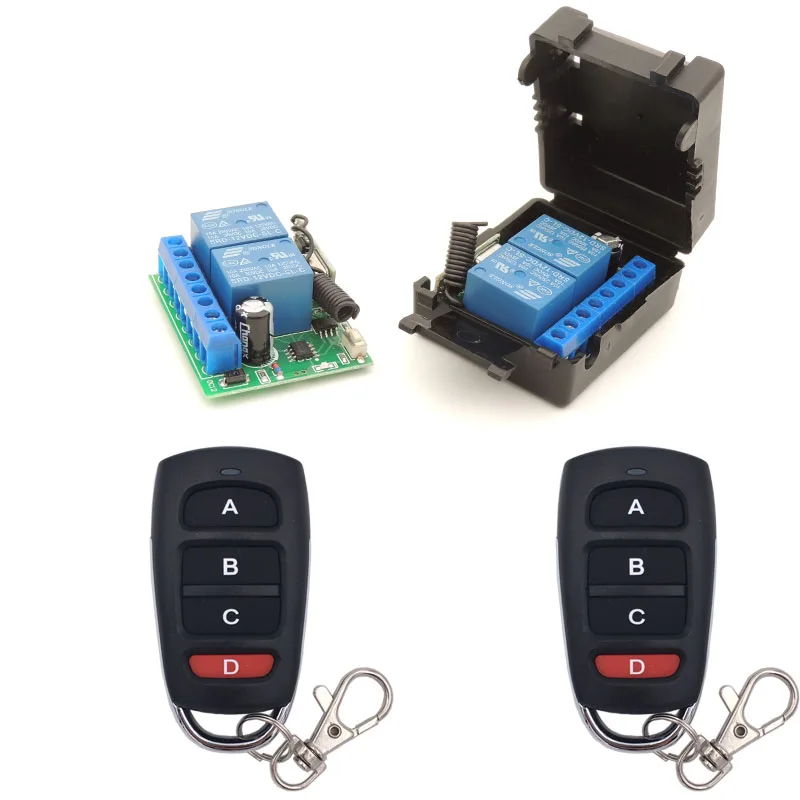 

Diese Universal Remote Control Wireless DC 12V 2CH RF Relay Board and 433Mhz 4 Button Transmitter for Garage Door/Lighting/LED