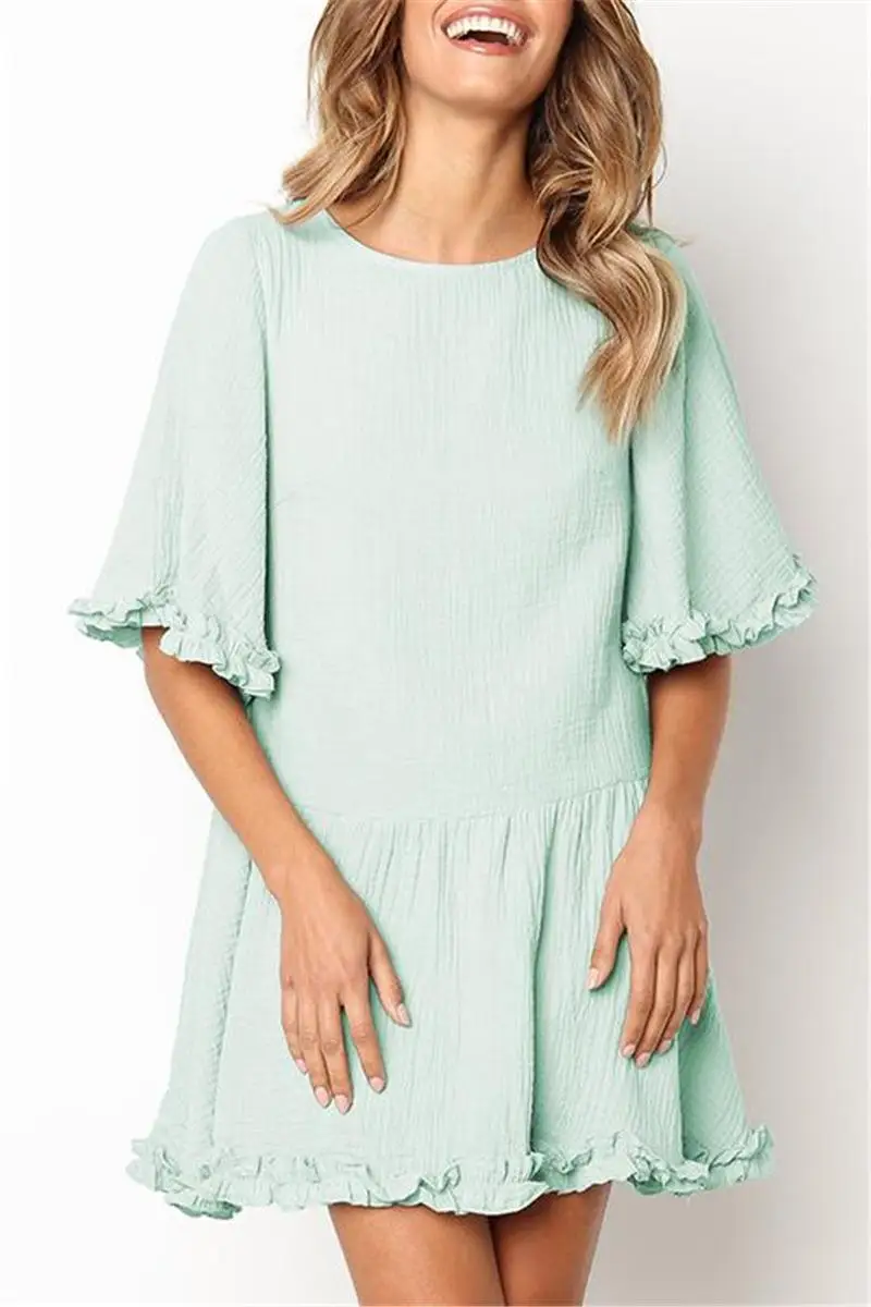 

ZITY 2020 New Fashion Women Dresses Casual Round neck sleeves loose Cotton large Loose Casual Women Japanese Sweet