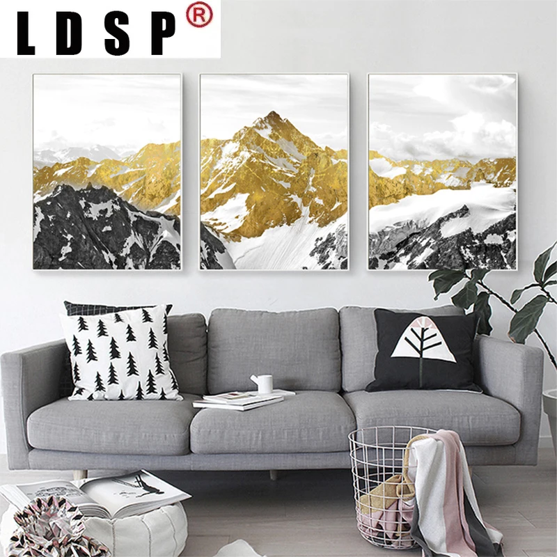 

LDSP Golden Snow Mountain Abstract Sofa Wall Art Print Poster Canvas Painting Decorative Picture Modern Home Decor Living Room