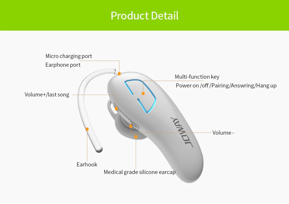 JOWAY H02 Беспроводная гарнитура Bluetooth с шумоподавлением, модные деловые bluetooth наушники, беспроводные для мобильного телефона