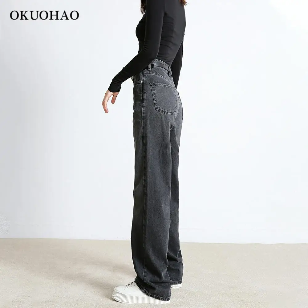 Женские повседневные джинсовые брюки с завышенной талией и широкими штанинами