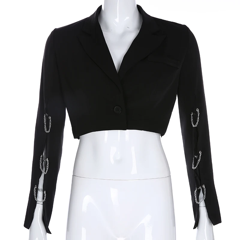 Harajuku Punk Black Cropped Blazer Women Split Long Sleeve Short Jackets Ladies Casual Streetwear Slim Blazer Gothic Coat Autumn