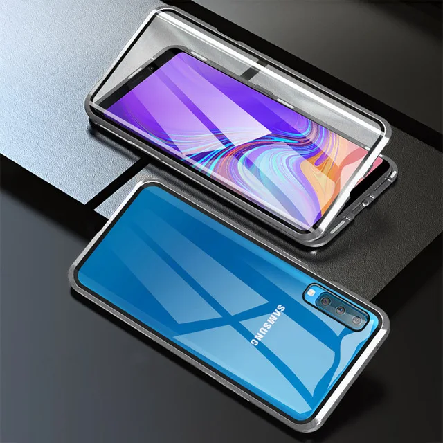 360 двухсторонний стеклянный чехол для samsung Galaxy A50 A20 A30 A70 A50S M30S чехол s магнитный металлический бампер задняя крышка Coque A 50 - Цвет: sliver