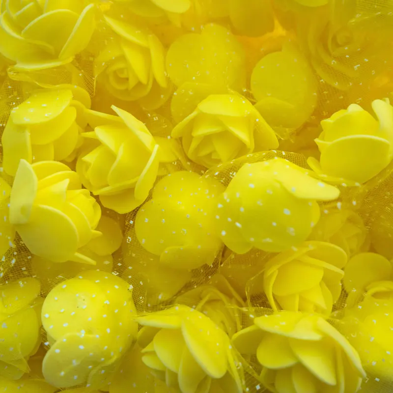 yellow 500 шт 3,5 см поролоновые розы цветы головок, искусственные цветы с тюлем украшение в виде свадебного букета DIY розы аксессуары в виде мишки - Цвет: yellow