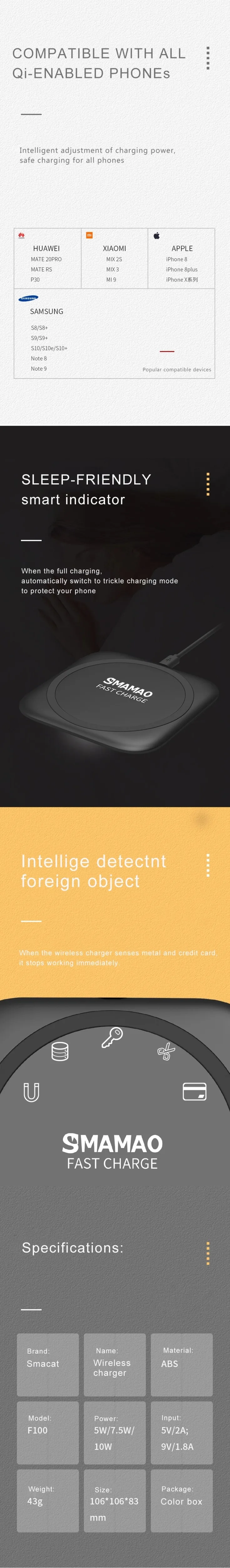 EHUNT Новое поступление Qi Беспроводное зарядное устройство Pad 9v Индукционная зарядная площадка 10W беспроводное быстрое зарядное устройство для мобильного телефона