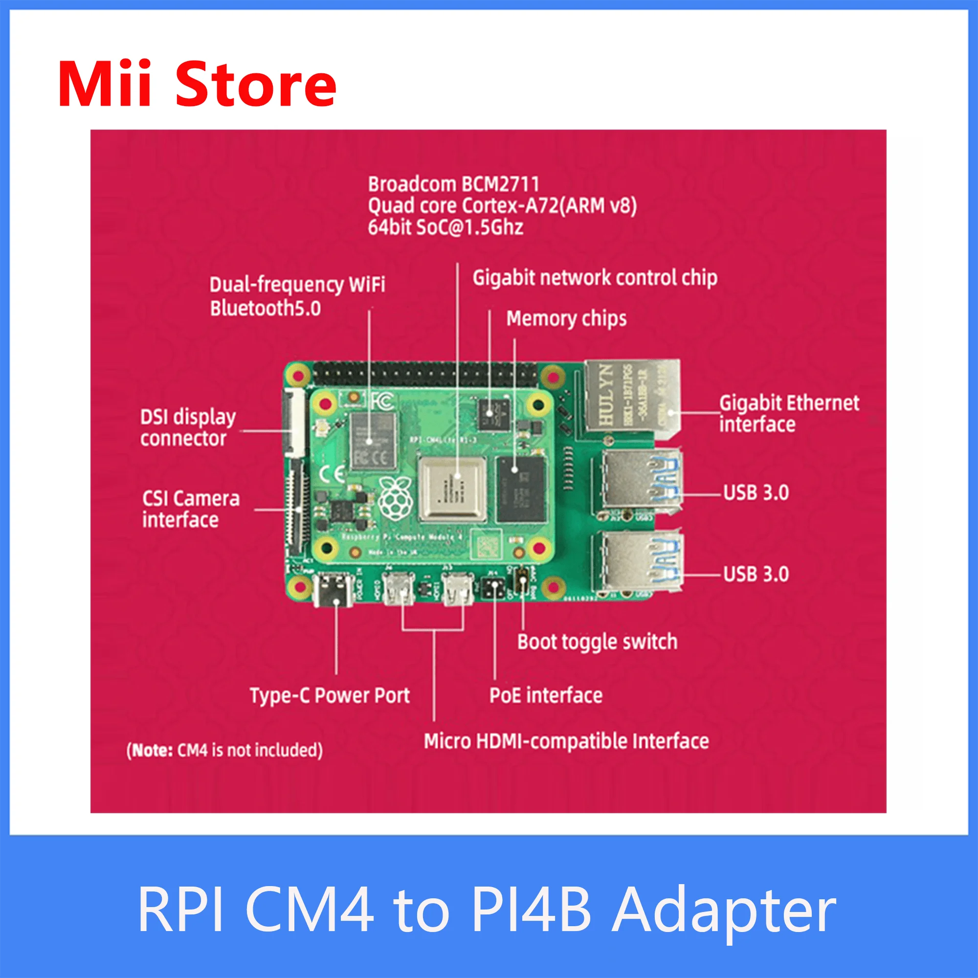 Raspberry Pi CM4 к PI4B адаптер eMMC загрузка 4 x USB 3 0 TF слот гигабитный Ethernet DIS CSI Wi-Fi Bluetooth
