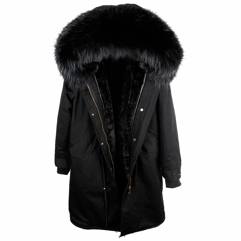 

X-Long parka real fur coat winter jacket women 2020 large size raccoon fur collar Lined with faux fur parkas