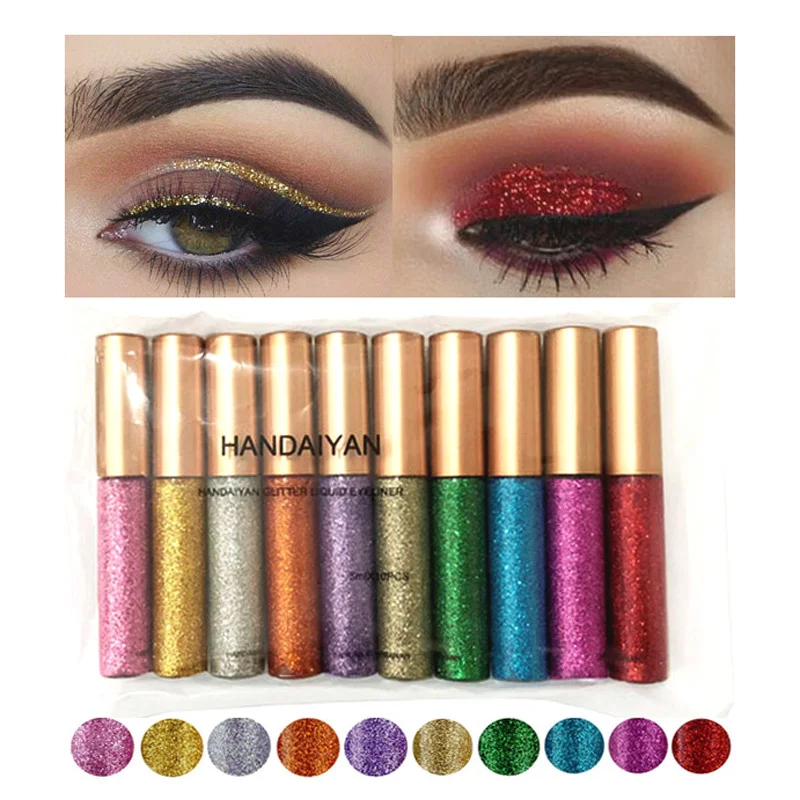 

Eyeliner, 10 sets of bright colors, makeup, gold and silver eyeliner
