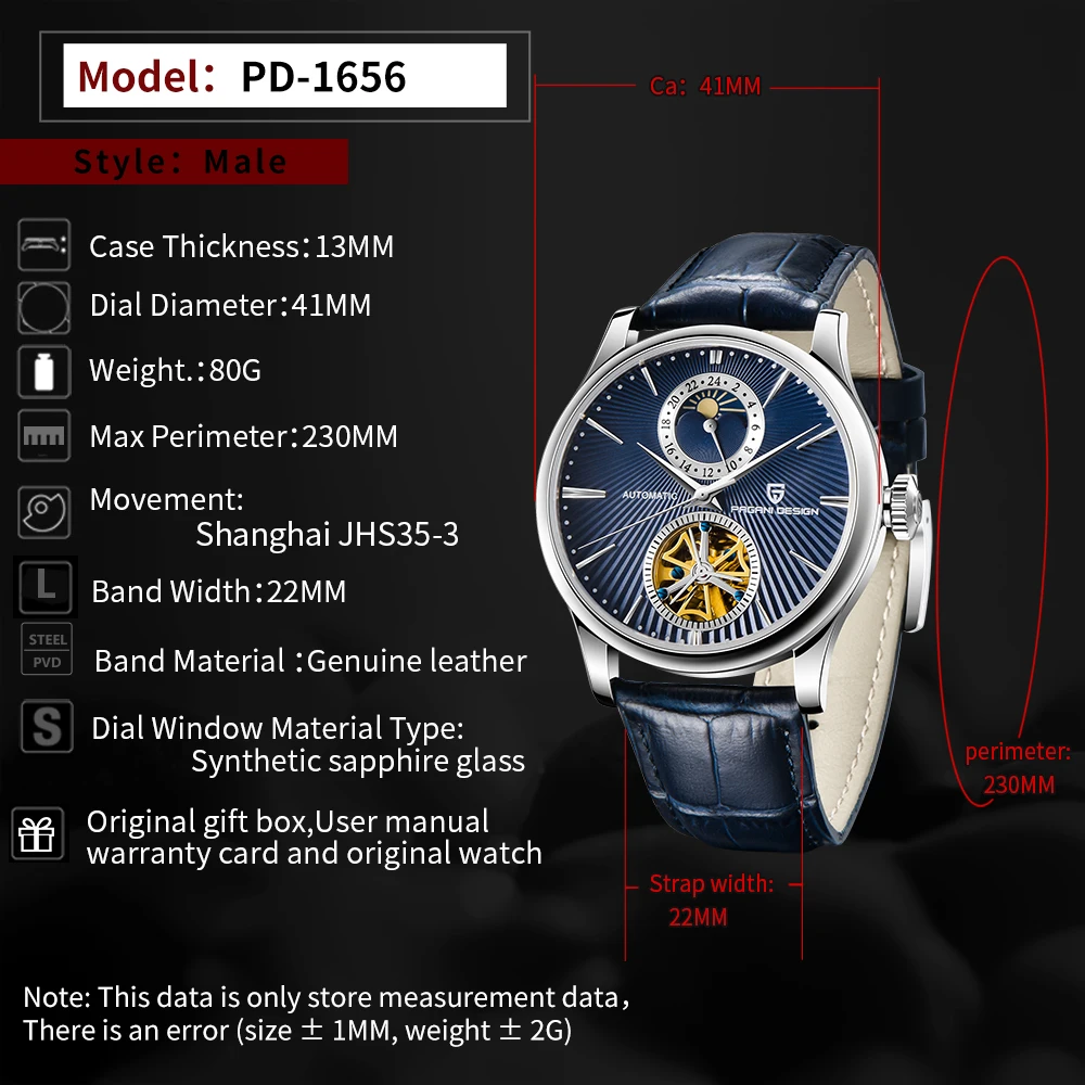 

PAGANI DESIGN New Brand Men Tourbillon Automatic Mechanical Watches Sapphire Glass Fashion Casual Genuine Leather Business Watch