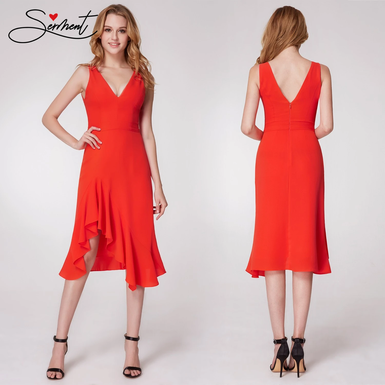 Новое Элегантное женское вечернее платье с v образным вырезом шифоновое