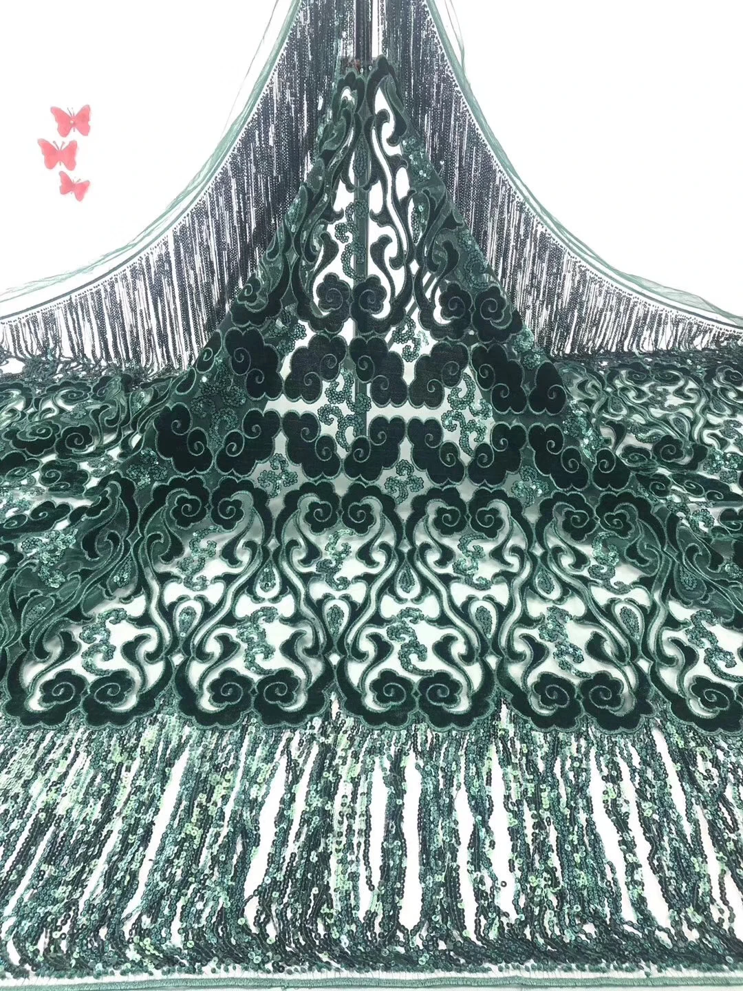 

African Lace Fabric High Quality Sequins Ghana Lace Fabric Velvet Lace Nigeria Evening Dress Sewing FJ3585