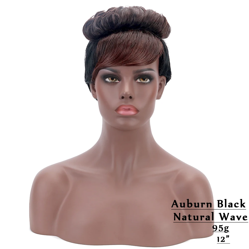 black auburn Красота 10 ''короткие волнистые Бордовые Черные коричневые темные корни синтетические парики с челкой для женщин Косплей вечерние на каждый день макияж - Цвет: black auburn