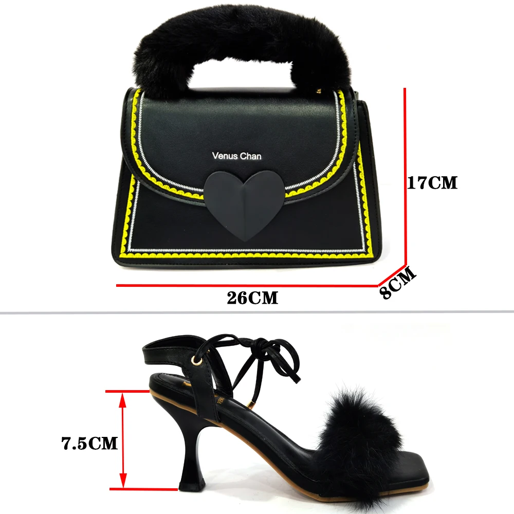 

2021 Black Color INS Hot Selling Italian Design Shoes and Bag Set High Quality Low Heels Sandals for Garden Party