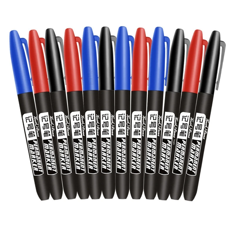 

12 Pcs/Set 1.5mm Permanent Oily Marker Pen Fine Point Waterproof Ink Thin Nib Crude Nib Red Black Blue Ink Color Marker Pens