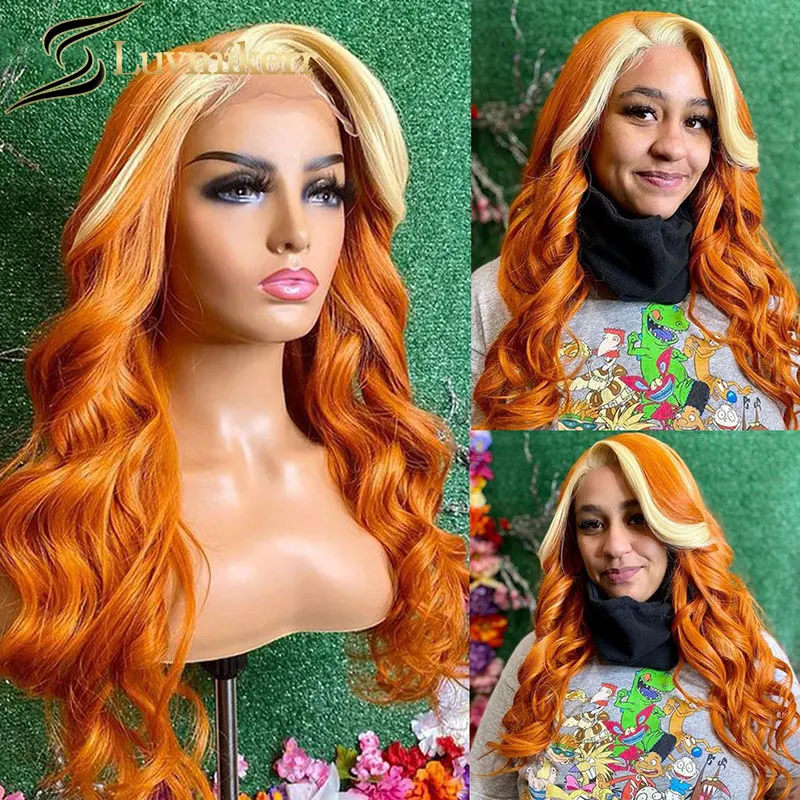 

613 Blonde Highlight Ginger Wavy 13x4 Lace Frontal Wig Glueless Orange HD Transparent Full Pre Plucked Human Hair Wigs For Women