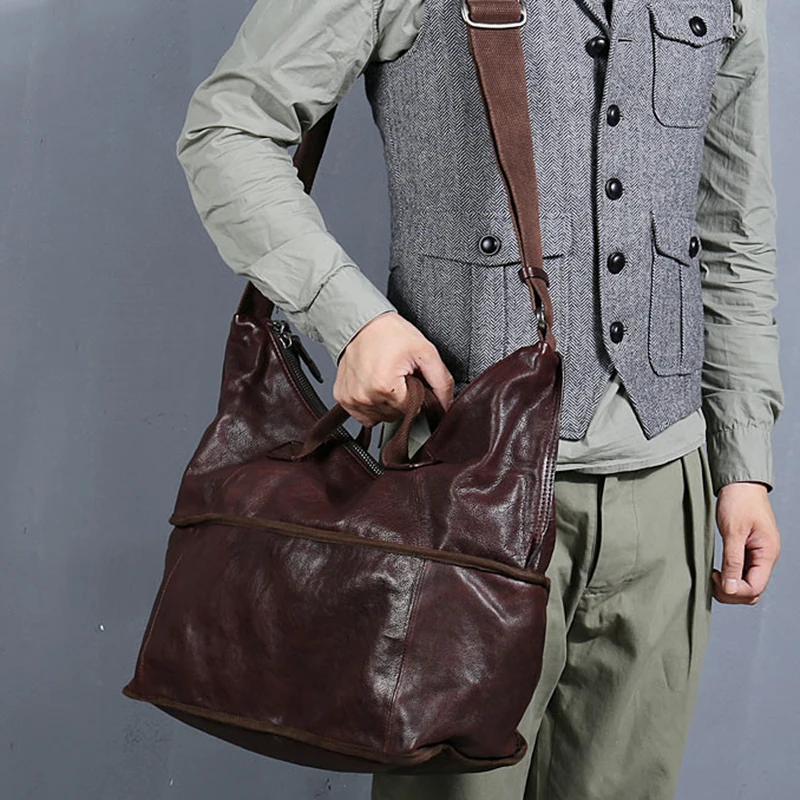 

fashion genuine leather large capacity men's shoulder messenger bag multi-function soft real cowhide designer handbags