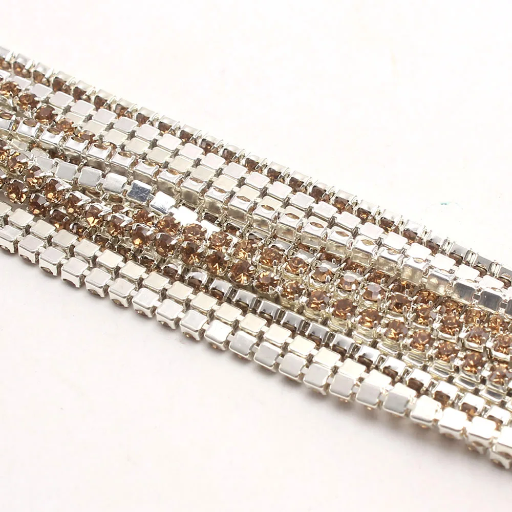 MHS.SUN 10 ярдов Серебряная основа для шитья стекло SS6 SS8 SS10 SS12 Lt Topaz Crystal Стразы цепочка