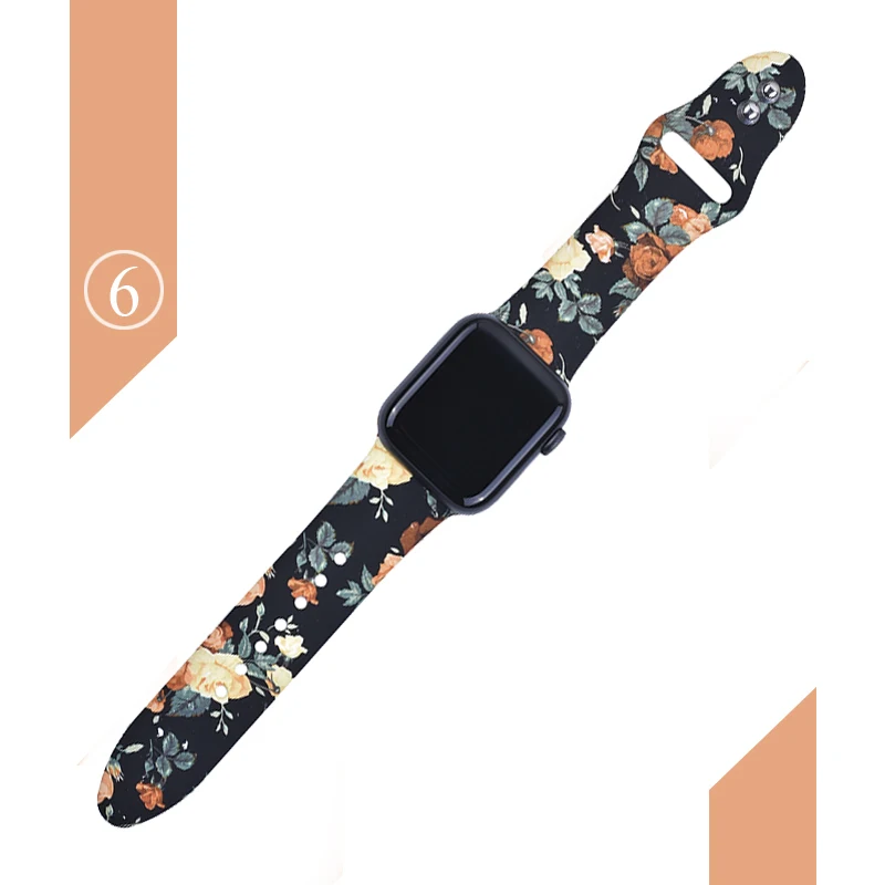 Цветочные полосы для Apple watch Series 5 4 3 2 1 40 мм 44 мм, силиконовый ремешок с принтом для iWatch Series 5 4 3 2 1 38 мм 42 мм - Цвет ремешка: Color 6