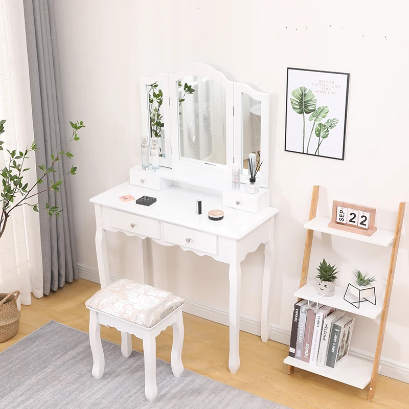 

Tri-fold Mirror European Style Dressing Table Bedroom Mirror Jewelry Makeup Storage Cabinet European Style Dressing Table HWC