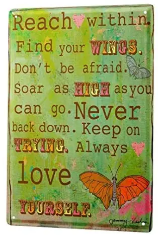 

Bar Wall Decoration Plaque Slogan Wisdom Green At Your Fingertips Love Butterfly Modern Home Decoration Metal Plate 8X12 Inches