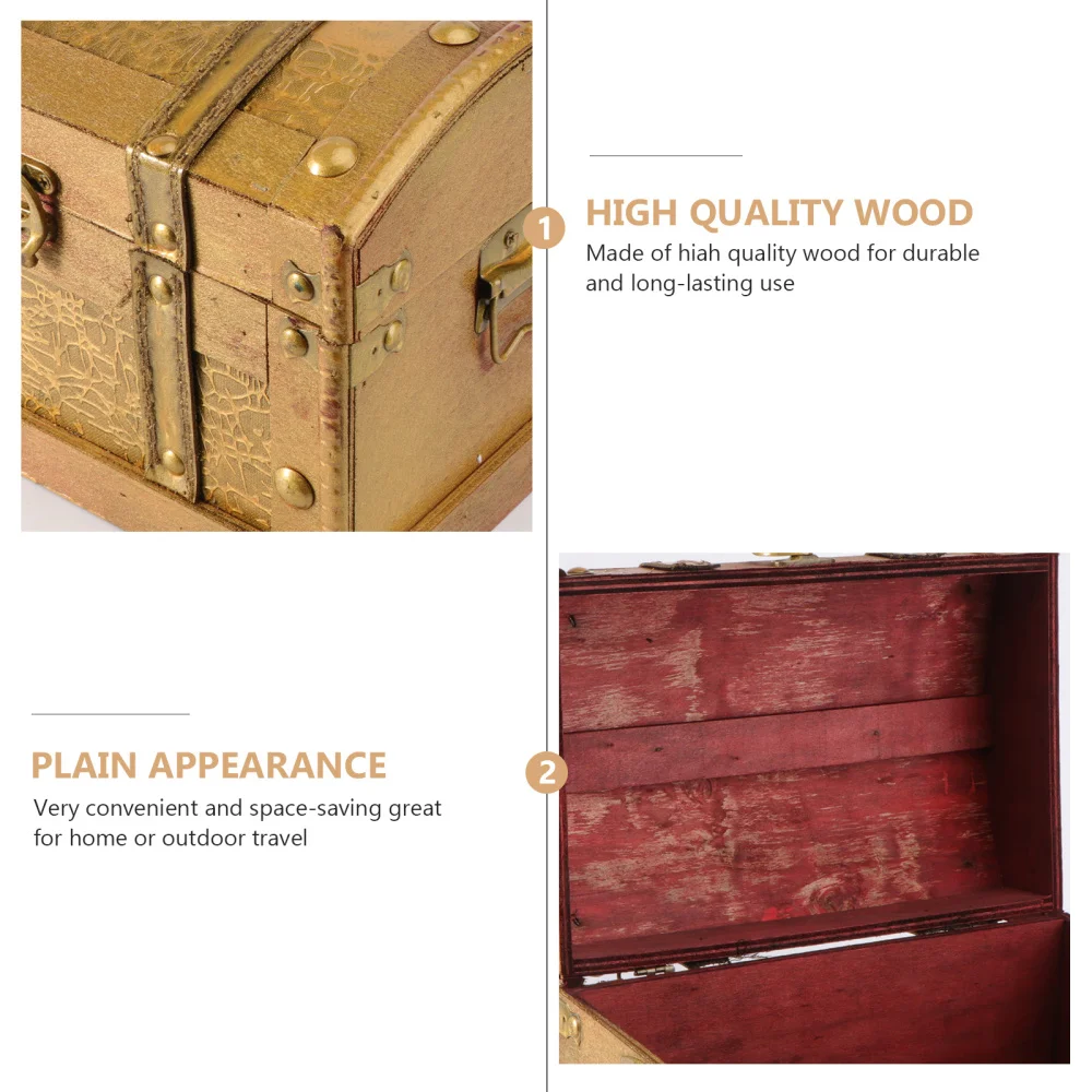 

Retro Wooden Pirate Treasure Chest Box Jewelry Storage Organizer Trinket Keepsake Treasure Case Decor Without Lock Size