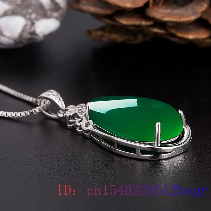 

Jade Water droplet Pendant Gifts Necklace Natural Chalcedony Amulet Women Fashion Charm Hetian Jewelry 925 Silver Chinese