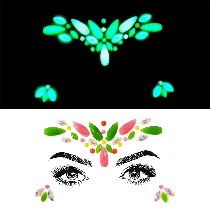 1 шт. Светящиеся в темноте драгоценные камни для лица временная татуировка ночной