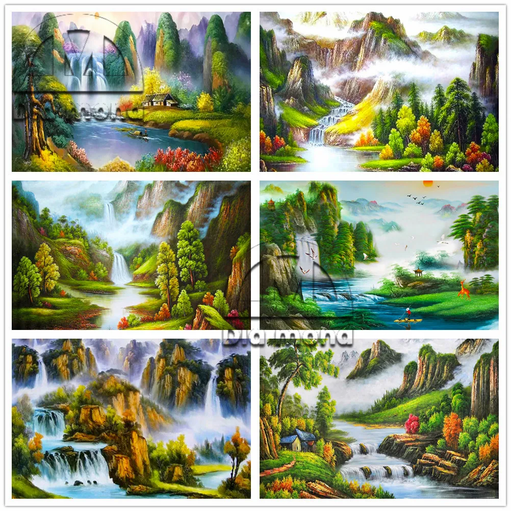 Алмазная вышивка Водопад в китайском стиле | Дом и сад