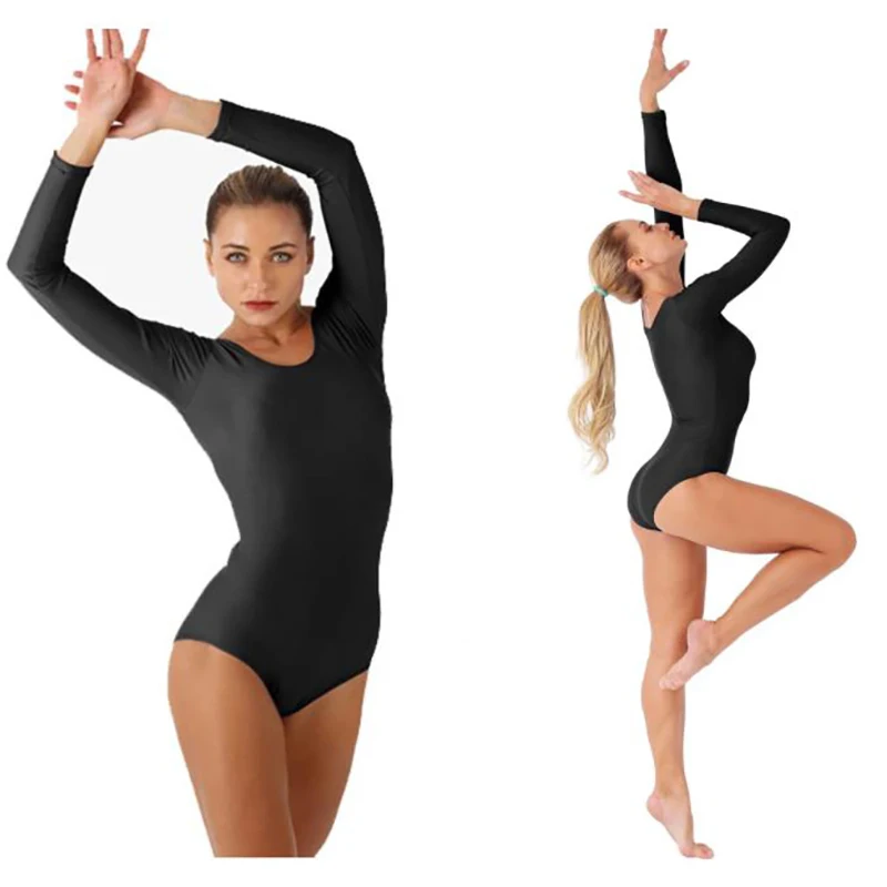 Speerise Adult Basic Long Sleeve Leotard Scoop Neck Spandex Ballet Dance Gymnastics Bodysuit Leotard Bodysuit