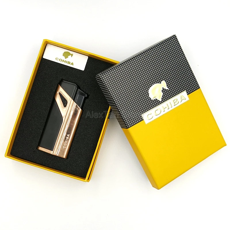 COHIBA Роскошная ветрозащитная зажигалка 3 фонарь Jet Blue Flame металлическая для Сигар