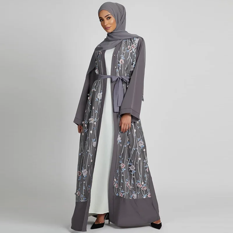 

Кафтан мусульманская Турецкая халат с вышивкой свободные большие размеры кардиган на поясе платье Исламская тонкое женское платье Рамадан...