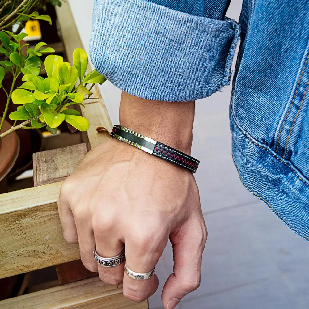 

Charm Punk Leather Bracelet For Women Stainless Steel 20cm size Synthetic Leather Bracelets & Bangles Men Jewelry