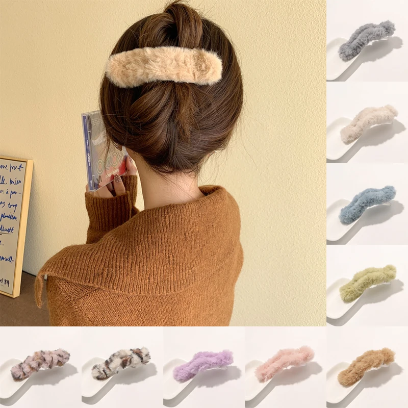 

New Women Big Hairpin Plush Faux Fur Duckbill Barrette Hair Accessories Winter Warm Sweet Cute Clips For Girls