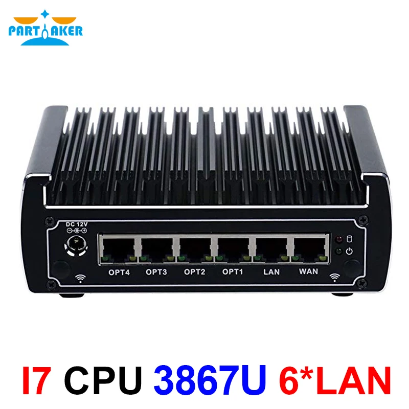 Pfsense fanless mini pc x86 Partaker I7 Intel Celeron 3867U 6*Intel Lans DDR4 linux firewall router DHCP VPN network server