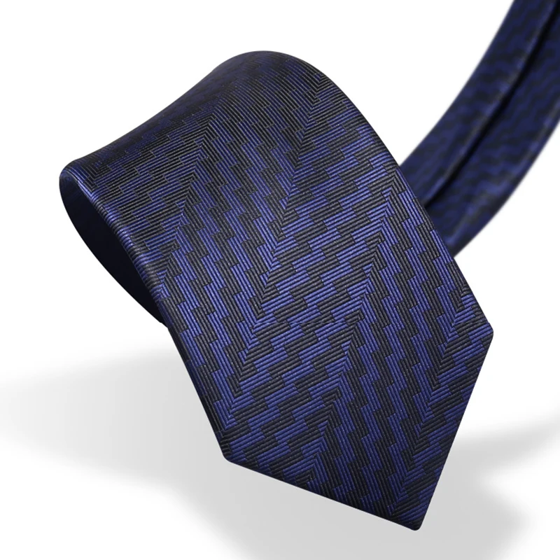 2021 New Fashion Business Tie For Men  High Quality Necktie Navy Blue Wave Striped 8CM Wide Gentleman Dress Suit Gift Box