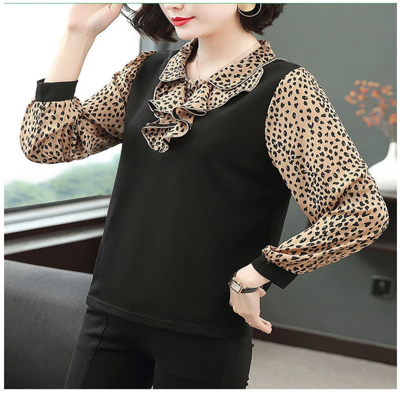 Элегантная Свободная рубашка в горошек с длинным рукавом и принтом Женская